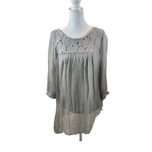 Ladies H Trend Silk Grey Asymmetrical Hem Blouse Size Small Made‎ in Italy